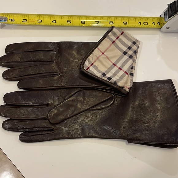 BURBERRY LONDON  Brown Leather Gloves size 7 1/2 - Picture 13 of 16